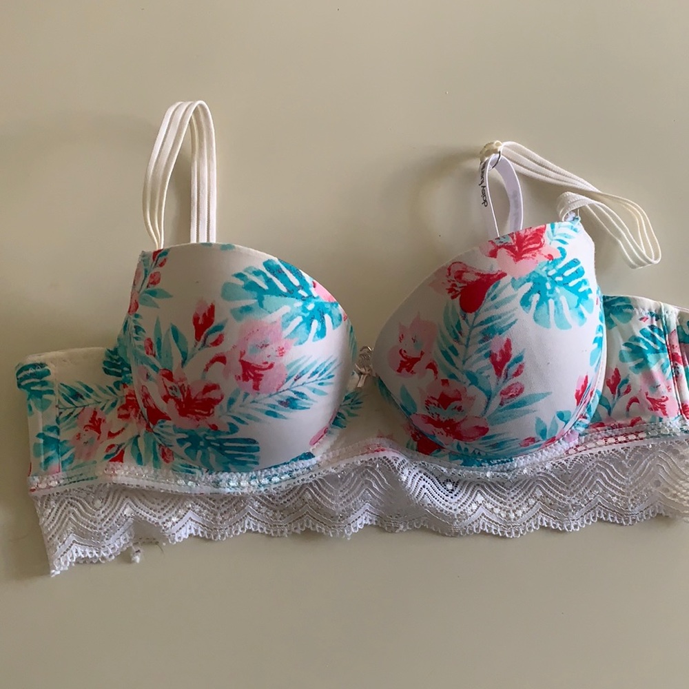 Tropical print padded bustier bra